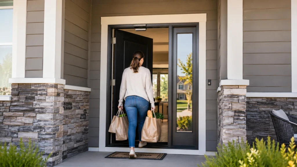 Automatic door opener for a residential front door