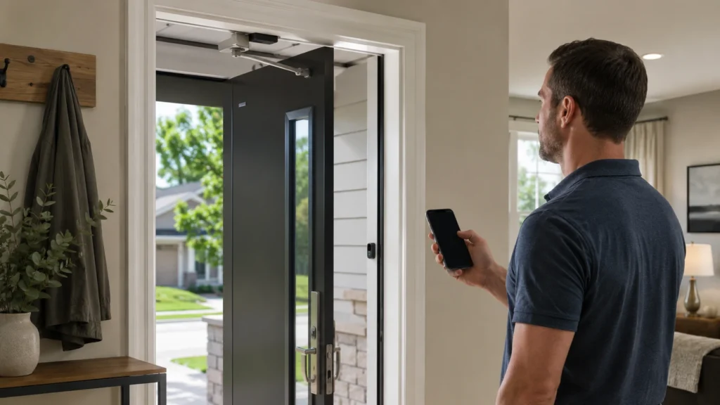 Automatic door opener with safety sensor and smart home control