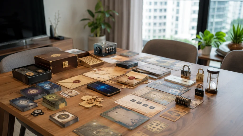 Escape room board games comparison with puzzles and clues