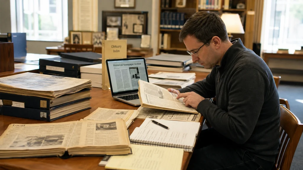 Searching older obituary records in newspaper archives