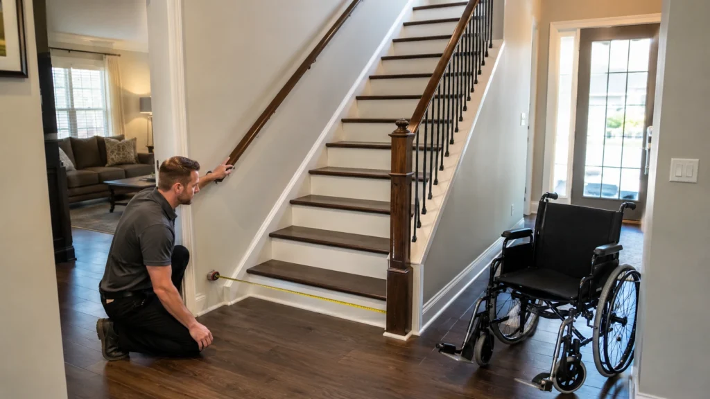 Measuring staircase clearance for a platform stair lift installation