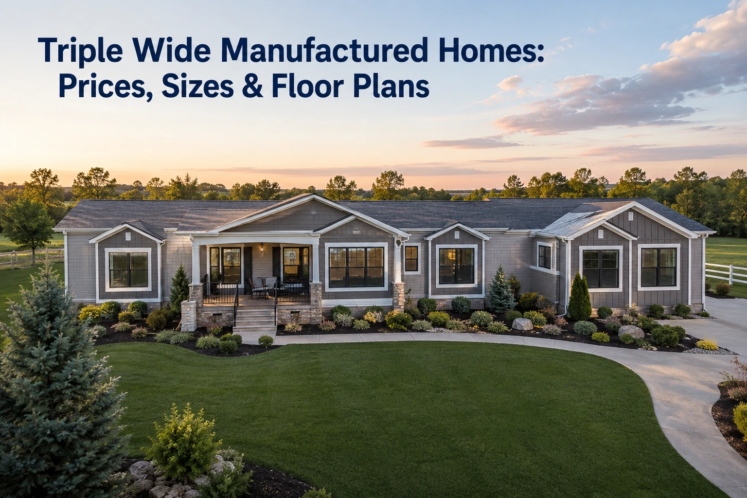 Triple wide manufactured home with spacious floor plan and large yard